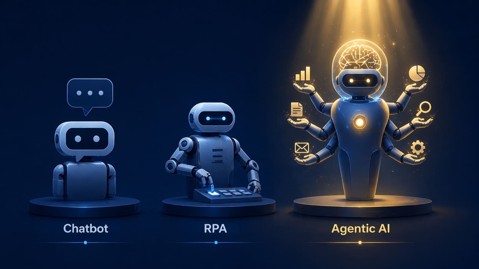 Chatbot vs RPA vs agentic AI capability comparison