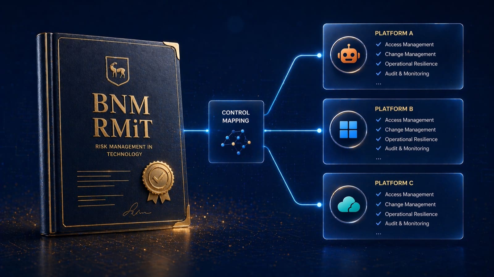 BNM RMiT controls mapped to UiPath, Power Automate and Automation Anywhere features